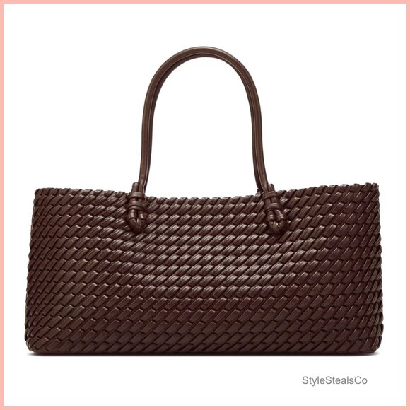 Slouchy PU Leather Woven Tote Hobo Shoulder Bag Crossbody Purse